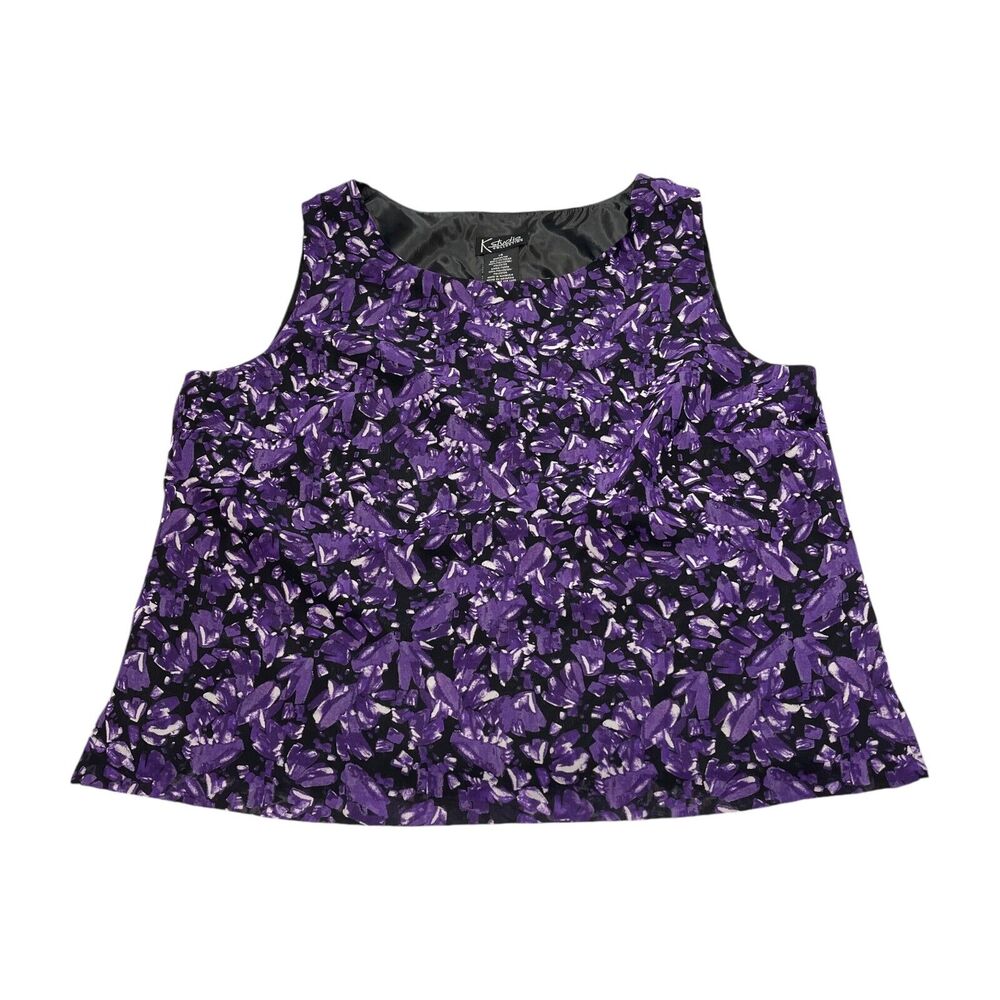 K Studio Collection Tank Top Women's 14 Purple Black Floral Round Neck Pullover